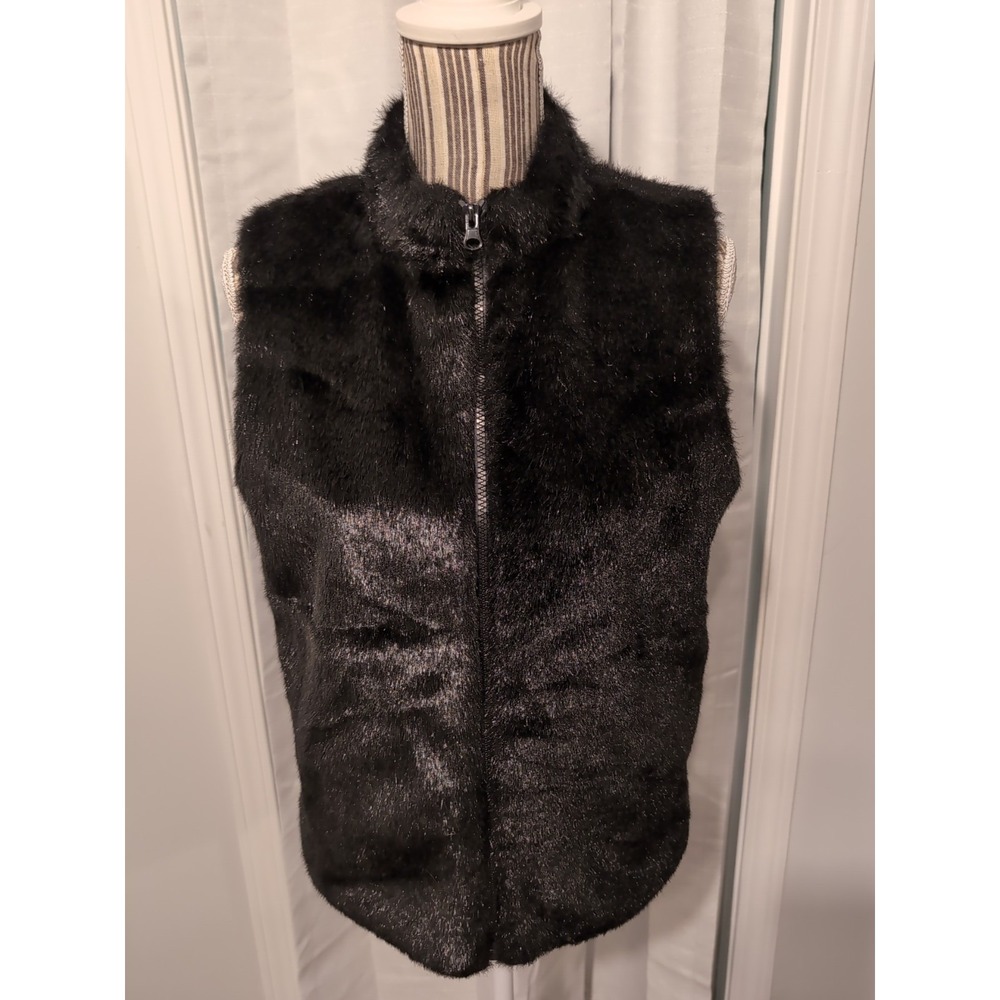 Designers Originals Women's Black Faux Fur and Knit Vest Mob Wife Large Petite